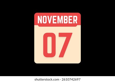 7 November icon text page monthly web design on coral, white, tangerine and black background vector, icon, or illustration with the month of November 7