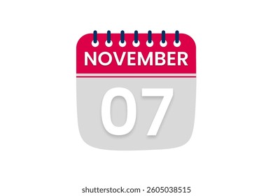 7 November month single day vector, illustration, calendar with red, off white and white color background calendar November 7