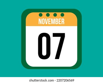 Vector de calendario anaranjado del 7 de noviembre. Fecha de noviembre con cuadrado sobre fondo claro.