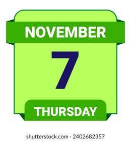7 November, Thursday. Date template. Useful design for calendar or event promotion. Vector illustration EPS 10 File. Isolated on white background. 