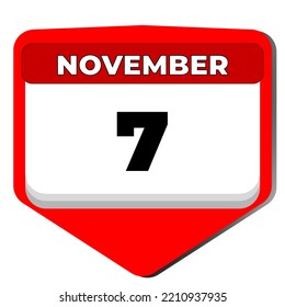 7 November vector icon calendar day. 7 date of November. Seventh day of November. 7th date number. 7 day calendar. Seven date. Cancer awareness. Vector illustration