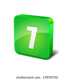 7 Number 3d Rounded Corner Green Vector Icon Button