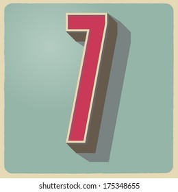 7 number of 3d vector illustrated relief retro font with shadow