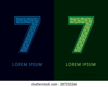 7 Number, Abstract Font, Text, Typography, concept luxury natural blue and green, pattern, graphic vector