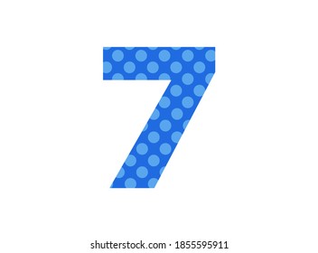 Fuente azul número 7 hecha de patrón de puntos polka. Es gracioso, diseño de edades para niños. LOL estilo sorpresa de bebé de niñita. Para; invitación de cumpleaños, banner, etc. Ilustración vectorial aislada
