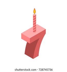 7 number and Candles for birthday. seven figure for holiday cartoon style. Vector illustration