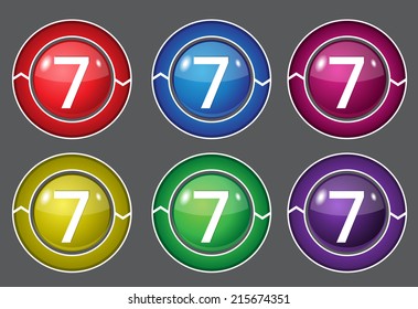 7 Number Circular Vector Colorful Web Icon Set Button