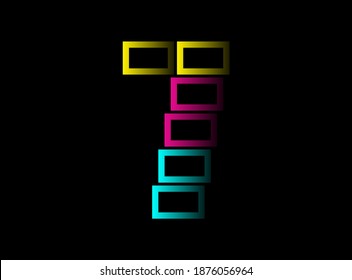 7 number cmyk color vector desing logo. Dynamic split blue, pink, yellow color on black background. For social media,design elements, creative poster, web template and more