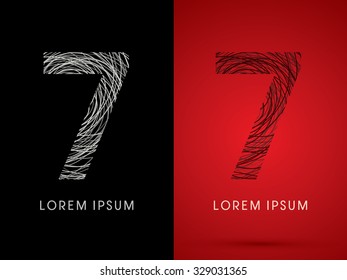 7 Number Font design using confuse line graphic vector.