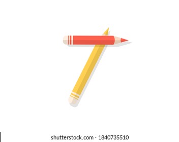7 number font made of multicolored pencils. Vector design element for logo, banner, posters, card, labels etc. 