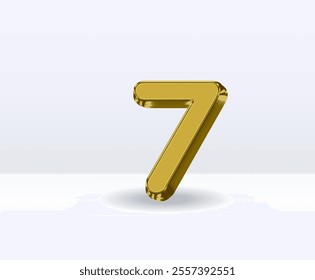 7 Number Gold With White 3D Render With Background.