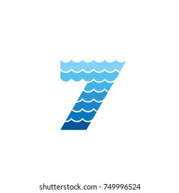 7 Number with Gradient Sea Ocean Wave Logo Vector Design