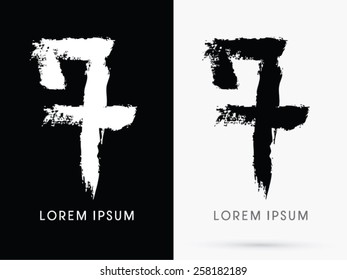 7 ,Number ,grunge brush freestyle font, designed using black and white handwriting line shape, logo, symbol, icon, graphic, vector.