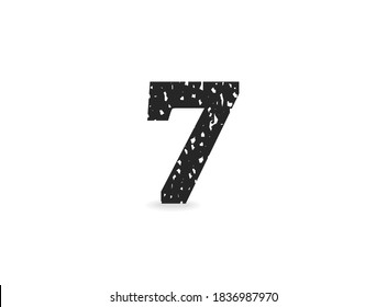 7 number grungy, grunge texture design. Rubber stamp imprint style. For logo, brand label, poster, design elements etc. Isolated vector illustration.