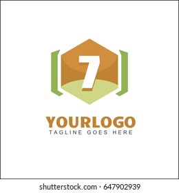 7 number hexagonal shape frame tech industry logo template. 