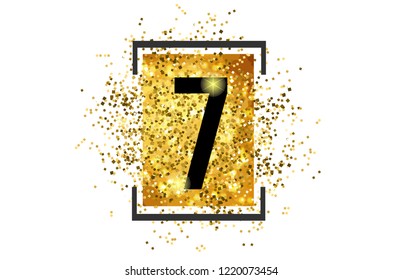 7 number logo with glitter and golden color suitable for card icon or typography logo design