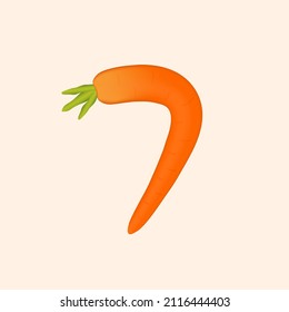 7 number logo made of carrot. Vector hand made organic vegatable font. Useful for vegatable logo, ecology and organic elements, vegan identity etc.