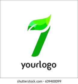 7 number logo. Vector green alphabet set of eco letters logo with leaves