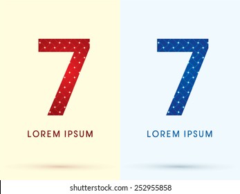 7 ,Number ,Luxury font, designed using red and blue line geometric shape, idea from wicker, basket, ribbons, jewelry, logo, symbol, icon, graphic, vector.
