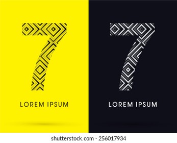 7 ,Number ,Luxury font, designed using black and white line square geometric shape, logo, symbol, icon, graphic, vector.