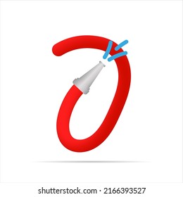 7 number made by red fire hose. Isolated bright vector typeface, app logo, creative design, and more