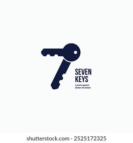 7 number seven with keys minimal logo design concept vector icon illustration