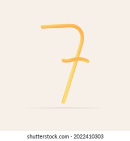 7 number spaghetti design. Vector hand draw realistic food font. Isolated Italian pasta for tasty poster, restaurant identity, gourmet element and more