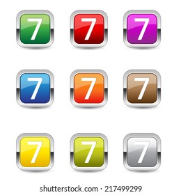 7 Number Square Vector Blue Web Icon Set Button