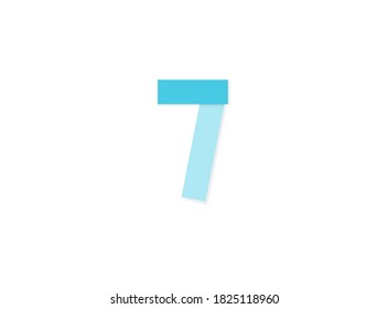 7 number, vector logo, paper cut desing font made of blue color tones .Isolated on white background. Eps10 illustration