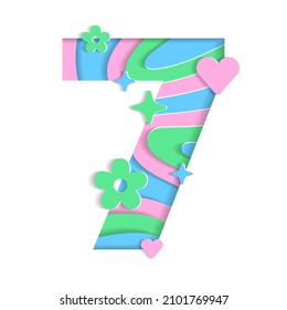 7 Numeric Number Abstract Paper Lively Flower Heart Sparkle Shine Green Pink Blue Mountain Geography Contour Map 3D Layer Line Cutout Card Web Banner