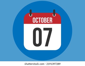 Vector de calendario azul de 7 de octubre. Calendario de octubre con círculo en fondo claro.