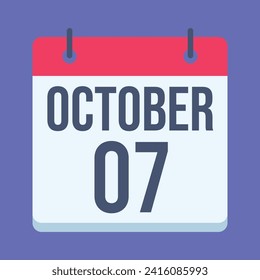 7 October Calendar. Blue Background. Vector Calendar.