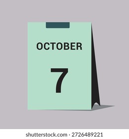 Icono de fecha del calendario del 7 de octubre Ilustración vectorial mínima del calendario del escritorio