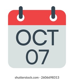 7 October Calendar Icon, Isolated Vector Calendar Icon.