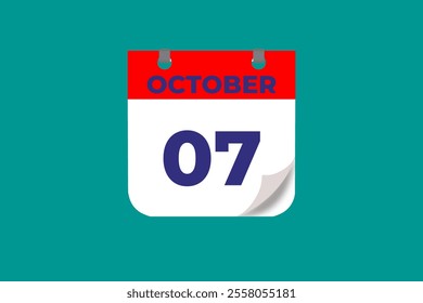 7 October calendar icon text page monthly web design on red, and blue background vector, icon, or illustration with the month of October 7