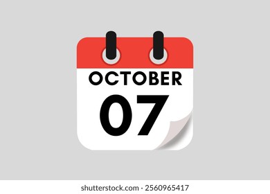 7 October calendar icon text page monthly web design on red, white, black and ash background vector, icon, or illustration with the month of October 7