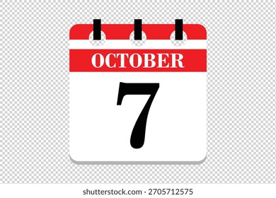 Vector Icono del calendario del 7 de octubre, ícono del calendario del mes de octubre de 7 fechas, ícono del calendario del 7 de octubre, ícono del calendario del Vector.