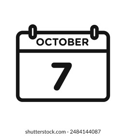 7 october date icon black and white vector sign