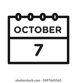 7 october date icon Black line art vector