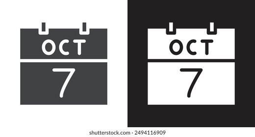 7 october date icon Flat set in black and white color outline vector