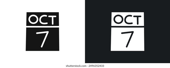 7 de octubre Icono de fecha Conjunto de gráficos lineales Vector en negro