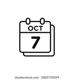 7 october date icon outline collection in black