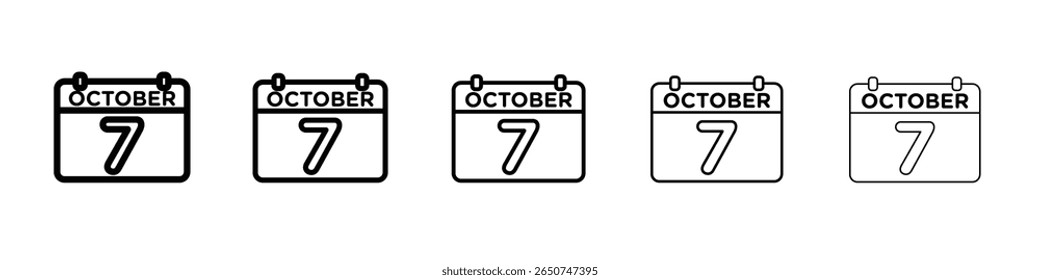 7 octubre Fecha Icono Vector Esquema Símbolo o ilustración