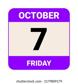 7 October, Friday. Date template. Useful design for calendar or event promotion. Vector illustration EPS 10 File