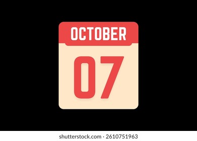 7 October icon text page monthly web design on coral, white, tangerine and black background vector, icon, or illustration with the month of October 7