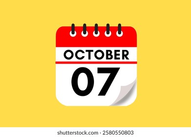 7 October month single day vector, illustration, calendar with red, black, white and yellow color background calendar October 7