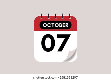 7 October month single day vector, illustration, calendar with rose red, black and off-white color background calendar October 7