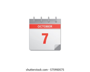 7 October red calendar vector illustration on white background
