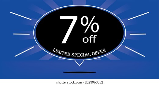 7% off black balloon and blue, for limited special offer, blue banner for special offers of promotions