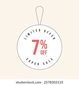 7% OFF flat design of label. Super Sale seven percent off. Sticker illustration limited offer. Vector illustration.